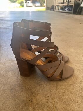 American Eagle by Payless Taupe Strappy Block Heel Sandals